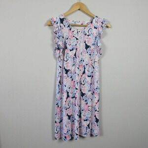 Lilly Pulitzer Dani Dress XS For Shore High Tide Blue Coral Rayon Coastal 280